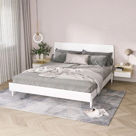 HOMCOM Lot De 2 Tables De Chevet Murales - Lot De 2 Tables De Nuit - Tiroir Coulissant, Niche Et Plateau - Panneaux Particules Blanc Aspect Chêne Clair - Beige 6 HOMCOM Lot De 2 Tables De Chevet Murales - Lot De 2 Tables De Nuit - Tiroir Coulissant, Niche Et Plateau - Panneaux Particules Blanc Aspect Chêne Clair - Beige – Image 4