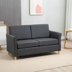 HOMCOM Canapé 2 Places Design Scandinave Dim. 141L X 70l X 78H Cm Pieds Bois Massif Tissu Lin Gris Foncé Chiné - Gris -France HOMCOM Soldes 2022 71059953 2
