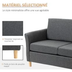 HOMCOM Canapé 2 Places Design Scandinave Dim. 141L X 70l X 78H Cm Pieds Bois Massif Tissu Lin Gris Foncé Chiné - Gris -France HOMCOM Soldes 2022 71059953 4