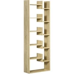 HOMCOM Bibliothèque étagère Séparation Design Contemporain En Arbre Dim. 61L X 21l X 162H Cm Panneaux MDF Aspect Chêne Clair - Beige