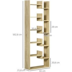 HOMCOM Bibliothèque étagère Séparation Design Contemporain En Arbre Dim. 61L X 21l X 162H Cm Panneaux MDF Aspect Chêne Clair - Beige 9 HOMCOM Bibliothèque étagère Séparation Design Contemporain En Arbre Dim. 61L X 21l X 162H Cm Panneaux MDF Aspect Chêne Clair - Beige -France HOMCOM Soldes 2022 71059955 3