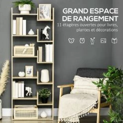 HOMCOM Bibliothèque étagère Séparation Design Contemporain En Arbre Dim. 61L X 21l X 162H Cm Panneaux MDF Aspect Chêne Clair - Beige 11 HOMCOM Bibliothèque étagère Séparation Design Contemporain En Arbre Dim. 61L X 21l X 162H Cm Panneaux MDF Aspect Chêne Clair - Beige -France HOMCOM Soldes 2022 71059955 5