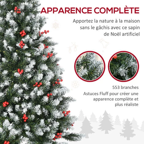 HOMCOM Sapin De Noël Artificiel Aspect Enneigé Ø 86 X 150H Cm 553 Branches Longues épines 49 Baies Rouges - Vert 6 HOMCOM Sapin De Noël Artificiel Aspect Enneigé Ø 86 X 150H Cm 553 Branches Longues épines 49 Baies Rouges - Vert – Image 4