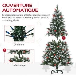 HOMCOM Sapin De Noël Artificiel Aspect Enneigé Ø 86 X 150H Cm 553 Branches Longues épines 49 Baies Rouges - Vert 11 HOMCOM Sapin De Noël Artificiel Aspect Enneigé Ø 86 X 150H Cm 553 Branches Longues épines 49 Baies Rouges - Vert -France HOMCOM Soldes 2022 71059957 5