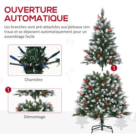 HOMCOM Sapin De Noël Artificiel Aspect Enneigé Ø 86 X 150H Cm 553 Branches Longues épines 49 Baies Rouges - Vert 7 HOMCOM Sapin De Noël Artificiel Aspect Enneigé Ø 86 X 150H Cm 553 Branches Longues épines 49 Baies Rouges - Vert – Image 5