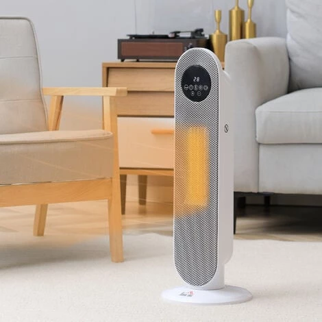 HOMCOM Chauffage Soufflant Oscillant 2000 W - Radiateur Céramique PTC - 2 Niv. Puissance - Chauffage D'appoint Avec Télécommande Blanc Noir - Blanc 4 HOMCOM Chauffage Soufflant Oscillant 2000 W - Radiateur Céramique PTC - 2 Niv. Puissance - Chauffage D'appoint Avec Télécommande Blanc Noir - Blanc – Image 2