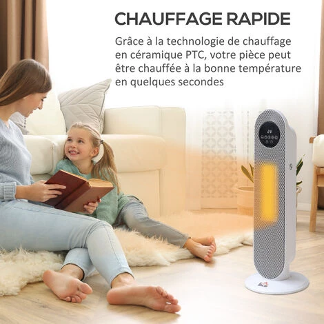 HOMCOM Chauffage Soufflant Oscillant 2000 W - Radiateur Céramique PTC - 2 Niv. Puissance - Chauffage D'appoint Avec Télécommande Blanc Noir - Blanc 6 HOMCOM Chauffage Soufflant Oscillant 2000 W - Radiateur Céramique PTC - 2 Niv. Puissance - Chauffage D'appoint Avec Télécommande Blanc Noir - Blanc – Image 4