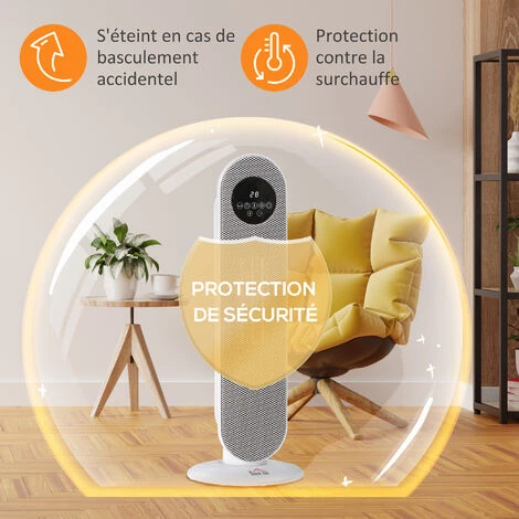 HOMCOM Chauffage Soufflant Oscillant 2000 W - Radiateur Céramique PTC - 2 Niv. Puissance - Chauffage D'appoint Avec Télécommande Blanc Noir - Blanc 7 HOMCOM Chauffage Soufflant Oscillant 2000 W - Radiateur Céramique PTC - 2 Niv. Puissance - Chauffage D'appoint Avec Télécommande Blanc Noir - Blanc – Image 5