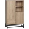 HOMCOM Buffet Haut Design Urban Craft - 2 Portes Avec étagère, 2 Niches, Tiroir - Piètement Acier Noir - MDF Aspect Bois Clair - Beige