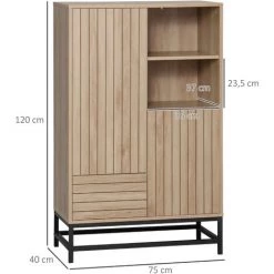 HOMCOM Buffet Haut Design Urban Craft - 2 Portes Avec étagère, 2 Niches, Tiroir - Piètement Acier Noir - MDF Aspect Bois Clair - Beige 9 HOMCOM Buffet Haut Design Urban Craft - 2 Portes Avec étagère, 2 Niches, Tiroir - Piètement Acier Noir - MDF Aspect Bois Clair - Beige -France HOMCOM Soldes 2022 71059960 3