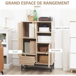 HOMCOM Buffet Haut Design Urban Craft - 2 Portes Avec étagère, 2 Niches, Tiroir - Piètement Acier Noir - MDF Aspect Bois Clair - Beige 10 HOMCOM Buffet Haut Design Urban Craft - 2 Portes Avec étagère, 2 Niches, Tiroir - Piètement Acier Noir - MDF Aspect Bois Clair - Beige -France HOMCOM Soldes 2022 71059960 4