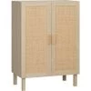 HOMCOM Buffet 2 Portes 2 étagères Réglables Style Bohème Chic Cannage En Rotin Panneaux Aspect Bois Clair - Beige -France HOMCOM Soldes 2022 71059962 1