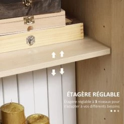 HOMCOM Buffet 2 Portes 2 étagères Réglables Style Bohème Chic Cannage En Rotin Panneaux Aspect Bois Clair - Beige -France HOMCOM Soldes 2022 71059962 5