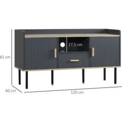 HOMCOM Meuble TV Banc TV Design Urban Craft - 2 Portes, Tiroir, Niche, Plateau Rebord - Piètement Acier - MDF Gris Aspect Chêne Clair - Gris 9 HOMCOM Meuble TV Banc TV Design Urban Craft - 2 Portes, Tiroir, Niche, Plateau Rebord - Piètement Acier - MDF Gris Aspect Chêne Clair - Gris -France HOMCOM Soldes 2022 71059963 3