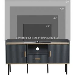 HOMCOM Meuble TV Banc TV Design Urban Craft - 2 Portes, Tiroir, Niche, Plateau Rebord - Piètement Acier - MDF Gris Aspect Chêne Clair - Gris 11 HOMCOM Meuble TV Banc TV Design Urban Craft - 2 Portes, Tiroir, Niche, Plateau Rebord - Piètement Acier - MDF Gris Aspect Chêne Clair - Gris -France HOMCOM Soldes 2022 71059963 5