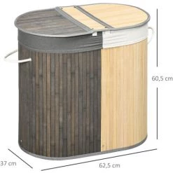 HOMCOM Panier à Linge Corbeille à Linge Bac à Linge 100 L 2 Compartiments Couvercle Sac Amovible 2 Poignées Tissu Bambou - Beige -France HOMCOM Soldes 2022 71059964 3