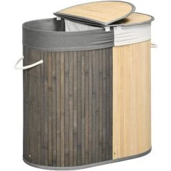 HOMCOM Panier à Linge Corbeille à Linge Bac à Linge 100 L 2 Compartiments Couvercle Sac Amovible 2 Poignées Tissu Bambou - Beige -France HOMCOM Soldes 2022 71059964 4