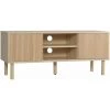HOMCOM Meuble TV Banc TV Design Urban Craft - 2 Portes Coulissantes, 2 Niches - Piètement Cylindrique - Panneaux Particules Aspect Bois Clair - Beige