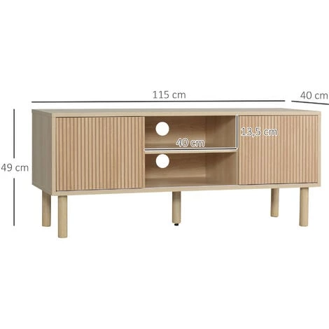 HOMCOM Meuble TV Banc TV Design Urban Craft - 2 Portes Coulissantes, 2 Niches - Piètement Cylindrique - Panneaux Particules Aspect Bois Clair - Beige 5 HOMCOM Meuble TV Banc TV Design Urban Craft - 2 Portes Coulissantes, 2 Niches - Piètement Cylindrique - Panneaux Particules Aspect Bois Clair - Beige – Image 3