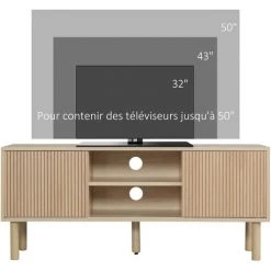 HOMCOM Meuble TV Banc TV Design Urban Craft - 2 Portes Coulissantes, 2 Niches - Piètement Cylindrique - Panneaux Particules Aspect Bois Clair - Beige 11 HOMCOM Meuble TV Banc TV Design Urban Craft - 2 Portes Coulissantes, 2 Niches - Piètement Cylindrique - Panneaux Particules Aspect Bois Clair - Beige -France HOMCOM Soldes 2022 71059965 5