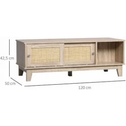 HOMCOM Table Basse Style Bohème Chic - 4 Portes Coulissantes, 2 Niches - Cannage En Rotin Panneaux Aspect Chêne Clair - Beige 9 HOMCOM Table Basse Style Bohème Chic - 4 Portes Coulissantes, 2 Niches - Cannage En Rotin Panneaux Aspect Chêne Clair - Beige -France HOMCOM Soldes 2022 71059966 3