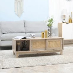 HOMCOM Table Basse Style Bohème Chic - 4 Portes Coulissantes, 2 Niches - Cannage En Rotin Panneaux Aspect Chêne Clair - Beige 10 HOMCOM Table Basse Style Bohème Chic - 4 Portes Coulissantes, 2 Niches - Cannage En Rotin Panneaux Aspect Chêne Clair - Beige -France HOMCOM Soldes 2022 71059966 4