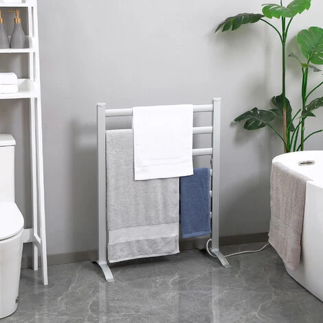 HOMCOM Sèche-serviettes électrique Sur Pied 140 W - Radiateur Porte-serviettes 6 Barres - Mural Ou Sur Pied - H. 69 Cm - Alu. - Gris 6 HOMCOM Sèche-serviettes électrique Sur Pied 140 W - Radiateur Porte-serviettes 6 Barres - Mural Ou Sur Pied - H. 69 Cm - Alu. - Gris – Image 4