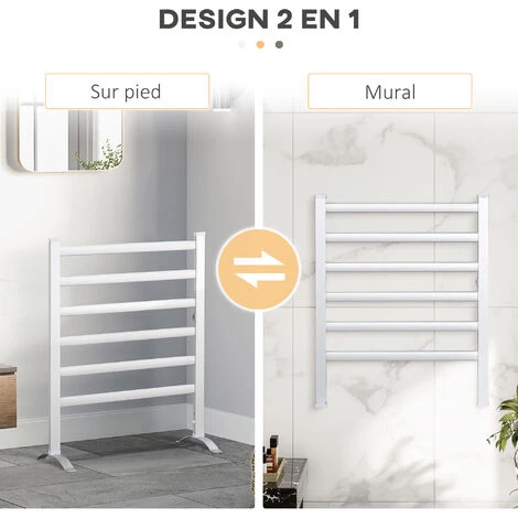 HOMCOM Sèche-serviettes électrique Sur Pied 140 W - Radiateur Porte-serviettes 6 Barres - Mural Ou Sur Pied - H. 69 Cm - Alu. - Gris 7 HOMCOM Sèche-serviettes électrique Sur Pied 140 W - Radiateur Porte-serviettes 6 Barres - Mural Ou Sur Pied - H. 69 Cm - Alu. - Gris – Image 5