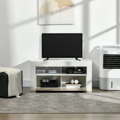 HOMCOM Meuble TV Banc TV Style Contemporain Porte Abattante 2 Niches Panneaux Particules Bicolore Aspect Bois Chêne Clair Blanc - Blanc 10 HOMCOM Meuble TV Banc TV Style Contemporain Porte Abattante 2 Niches Panneaux Particules Bicolore Aspect Bois Chêne Clair Blanc - Blanc -France HOMCOM Soldes 2022 71178615 4