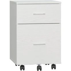 HOMCOM Caisson De Bureau Rangement Bureau Sur Roulettes 2 Tiroirs Panneaux Particules Aspect Bois Blanc