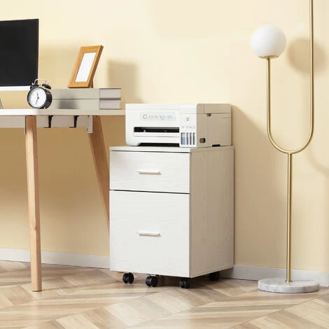 HOMCOM Caisson De Bureau Rangement Bureau Sur Roulettes 2 Tiroirs Panneaux Particules Aspect Bois Blanc 4 HOMCOM Caisson De Bureau Rangement Bureau Sur Roulettes 2 Tiroirs Panneaux Particules Aspect Bois Blanc – Image 2