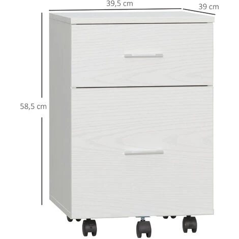 HOMCOM Caisson De Bureau Rangement Bureau Sur Roulettes 2 Tiroirs Panneaux Particules Aspect Bois Blanc 5 HOMCOM Caisson De Bureau Rangement Bureau Sur Roulettes 2 Tiroirs Panneaux Particules Aspect Bois Blanc – Image 3