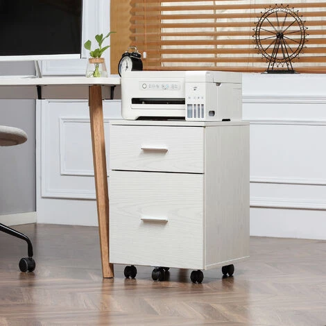 HOMCOM Caisson De Bureau Rangement Bureau Sur Roulettes 2 Tiroirs Panneaux Particules Aspect Bois Blanc 6 HOMCOM Caisson De Bureau Rangement Bureau Sur Roulettes 2 Tiroirs Panneaux Particules Aspect Bois Blanc – Image 4