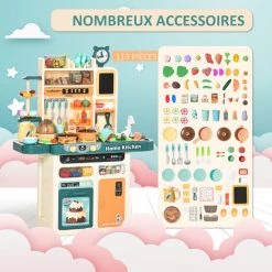 HOMCOM Cuisine Pour Enfant - Dinette - Jeu D'imitation Complet 113 Accessoires Variés - Fonctions Sonores Et Lumineuses - PP ABS Beige Turquoise - Beige -France HOMCOM Soldes 2022 71759943 4