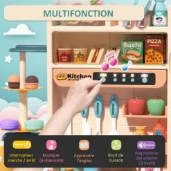 HOMCOM Cuisine Pour Enfant - Dinette - Jeu D'imitation Complet 113 Accessoires Variés - Fonctions Sonores Et Lumineuses - PP ABS Beige Turquoise - Beige -France HOMCOM Soldes 2022 71759943 5