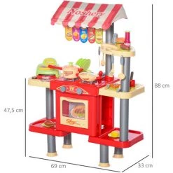 HOMCOM Cuisine Pour Enfant Jeu D'imitation De La Marchande 2 En 1 - 50 Accessoires Inclus Effets Sonores Rouge - Rouge 9 HOMCOM Cuisine Pour Enfant Jeu D'imitation De La Marchande 2 En 1 - 50 Accessoires Inclus Effets Sonores Rouge - Rouge -France HOMCOM Soldes 2022 71759944 3