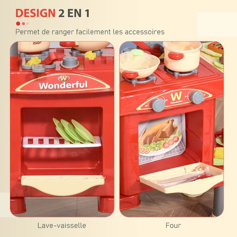 HOMCOM Cuisine Pour Enfant Jeu D'imitation De La Marchande 2 En 1 - 50 Accessoires Inclus Effets Sonores Rouge - Rouge 7 HOMCOM Cuisine Pour Enfant Jeu D'imitation De La Marchande 2 En 1 - 50 Accessoires Inclus Effets Sonores Rouge - Rouge – Image 5