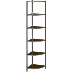 HOMCOM Étagère Bibliothèque D'angle Style Industriel 6 étagères Dim. 34L X 34l X 166H Cm Métal Noir MDF Aspect Bois - Marron
