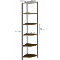 HOMCOM Étagère Bibliothèque D'angle Style Industriel 6 étagères Dim. 34L X 34l X 166H Cm Métal Noir MDF Aspect Bois - Marron -France HOMCOM Soldes 2022 71759945 3