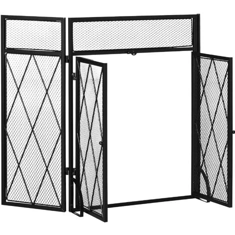 HOMCOM Pare-feu Large Pour Cheminée Ou Poêle - Pare-étincelles - 3 Volets Pliables Et Portes - Métal Noir - Noir 6 HOMCOM Pare-feu Large Pour Cheminée Ou Poêle - Pare-étincelles - 3 Volets Pliables Et Portes - Métal Noir - Noir – Image 4
