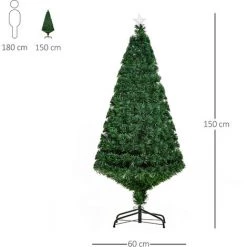 HOMCOM Sapin De Noël Artificiel Lumineux Fibre Optique Multicolore + Support Pied Ø 75 X 150H Cm 180 Branches étoile Sommet Brillante Vert - Vert -France HOMCOM Soldes 2022 71759953 3