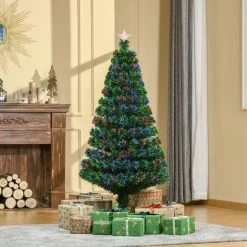 HOMCOM Sapin De Noël Artificiel Lumineux Fibre Optique Multicolore + Support Pied Ø 75 X 150H Cm 180 Branches étoile Sommet Brillante Vert - Vert -France HOMCOM Soldes 2022 71759953 4