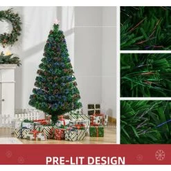HOMCOM Sapin De Noël Artificiel Lumineux Fibre Optique Multicolore + Support Pied Ø 75 X 150H Cm 180 Branches étoile Sommet Brillante Vert - Vert -France HOMCOM Soldes 2022 71759953 5