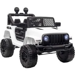 HOMCOM Voiture 4x4 électrique Enfant Moteur 2 X 35 W 5 Km/h Max. Télécommande Incluse Effets Lumineux Sonore Lecteur MP3 USB Blanc - Blanc