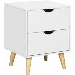 HOMCOM Chevet Table De Nuit Design Scandinave 2 Tiroirs Piètement Bois Pin Panneaux Particules Blanc - Blanc