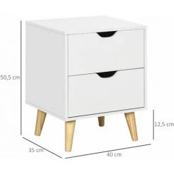 HOMCOM Chevet Table De Nuit Design Scandinave 2 Tiroirs Piètement Bois Pin Panneaux Particules Blanc - Blanc -France HOMCOM Soldes 2022 72276181 3