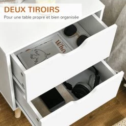 HOMCOM Chevet Table De Nuit Design Scandinave 2 Tiroirs Piètement Bois Pin Panneaux Particules Blanc - Blanc -France HOMCOM Soldes 2022 72276181 5