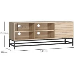 HOMCOM Meuble TV Banc TV Design Urban Craft - Porte, étagère, 4 Niches - Piètement Acier Noir - MDF Aspect Bois Clair - Beige 9 HOMCOM Meuble TV Banc TV Design Urban Craft - Porte, étagère, 4 Niches - Piètement Acier Noir - MDF Aspect Bois Clair - Beige -France HOMCOM Soldes 2022 72276184 3