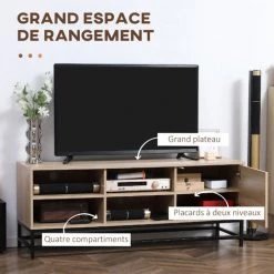 HOMCOM Meuble TV Banc TV Design Urban Craft - Porte, étagère, 4 Niches - Piètement Acier Noir - MDF Aspect Bois Clair - Beige 11 HOMCOM Meuble TV Banc TV Design Urban Craft - Porte, étagère, 4 Niches - Piètement Acier Noir - MDF Aspect Bois Clair - Beige -France HOMCOM Soldes 2022 72276184 5