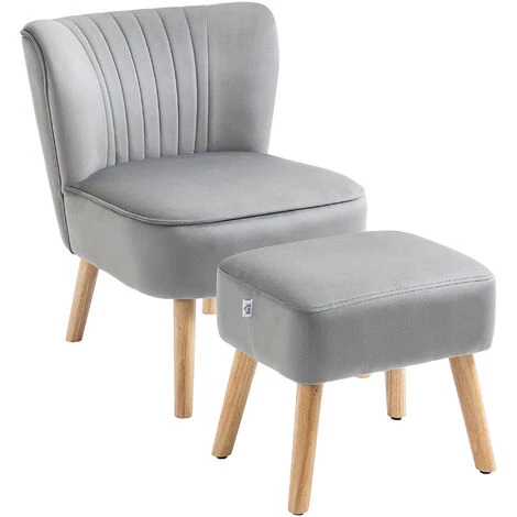 HOMCOM Fauteuil Design Scandinave Dossier Enveloppant Strié - Repose-pied Inclus - Piètement Effilé Incliné Bois Hêtre Tissu Aspect Velours Gris - Gris 3 HOMCOM Fauteuil Design Scandinave Dossier Enveloppant Strié - Repose-pied Inclus - Piètement Effilé Incliné Bois Hêtre Tissu Aspect Velours Gris - Gris